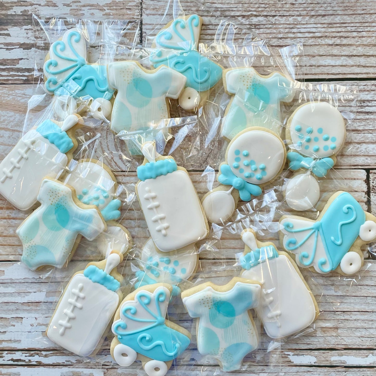 Baby Boy Shower Cookies w/choice of onesie --12 Count