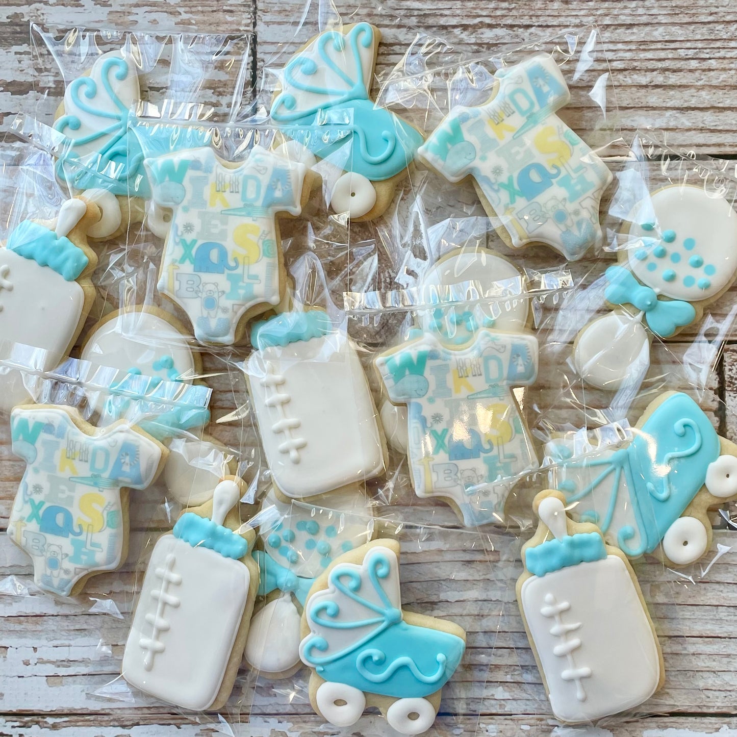 Baby Boy Shower Cookies w/choice of onesie --12 Count