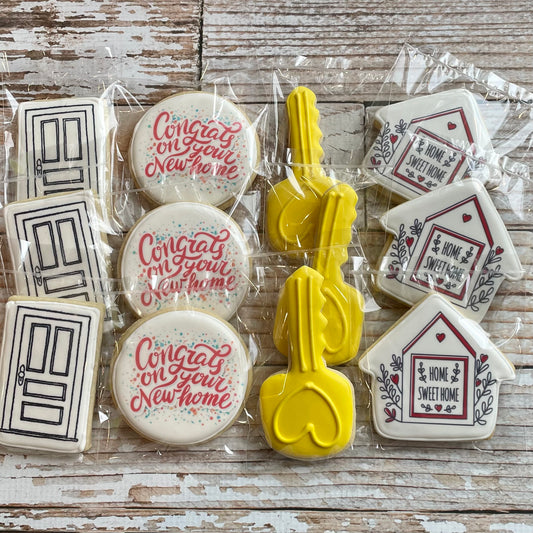 Congrats on New Home House Shaped Realtor Home Sweet Home House Warming Cookies--12 Count